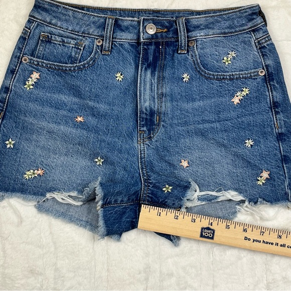 American Eagle Embroidered Flowers Denim Mom Shorts 2 EUC - Picture 7 of 11